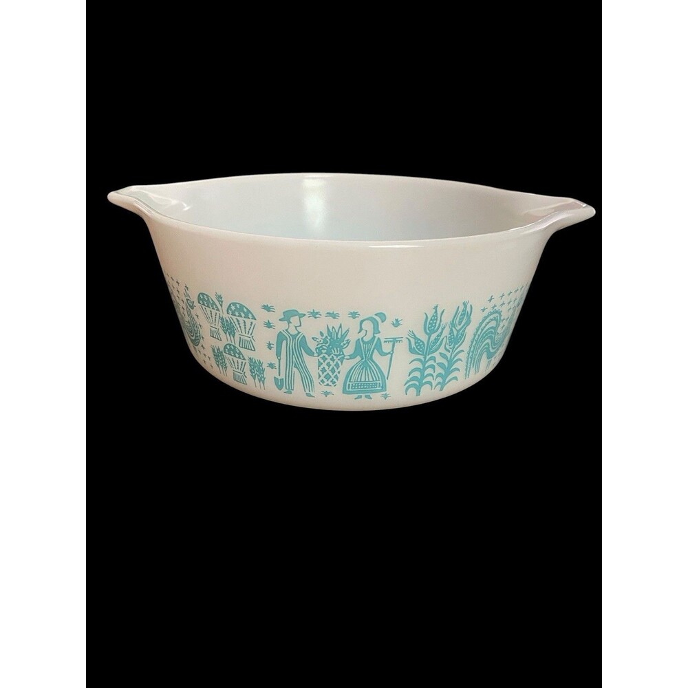 Vintage Pyrex Amish Butterprint Casserole Dish 1.5 Pint #472 Turquoise White